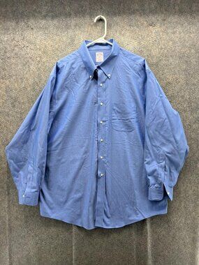 Brooks Brothers Dress Shirt Mens 17.5 4/5 Blue Solid Regular Fit 346 Non Iron